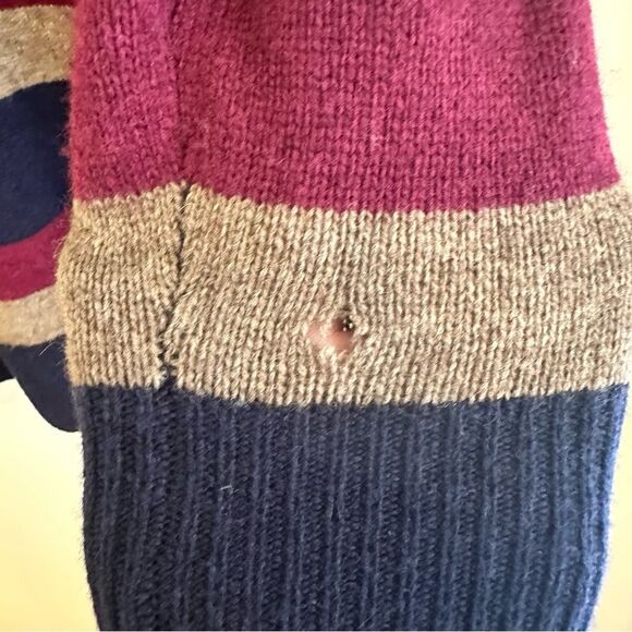 Joie Navy, Maroon, Tan Striped Wool Blend V-Neck Sweater Size Large - Picture 5 of 6